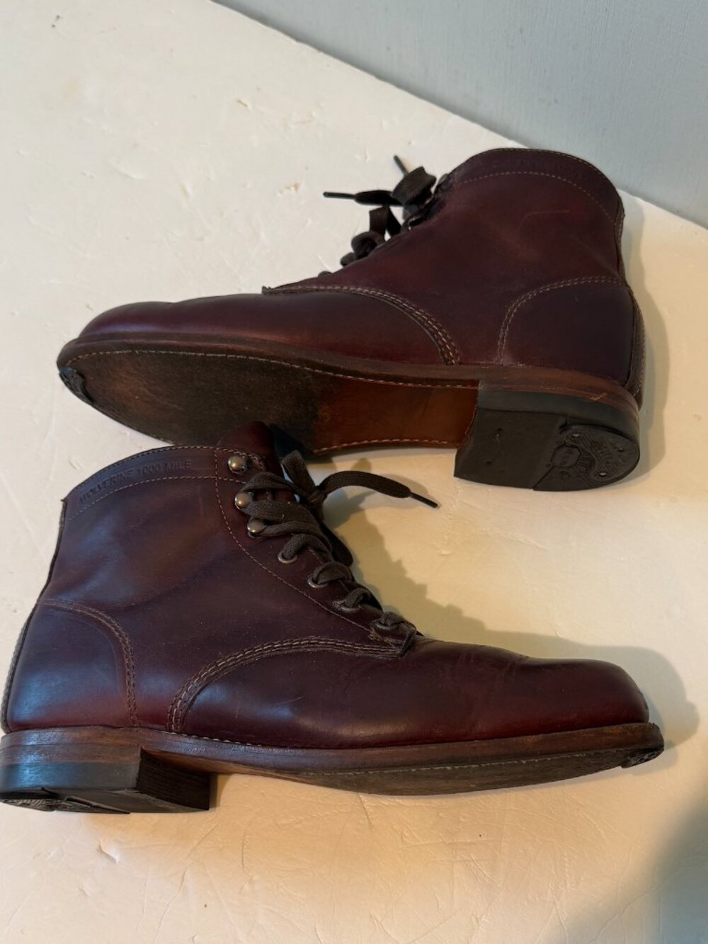 Wolverine 1000 Mile Boots Men’s Size 8.5 Plain Toe Leather Burgundy Vibram RARE